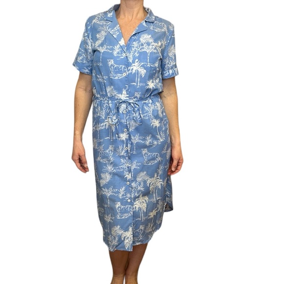 NWT Lucky Brand Resort Shirt Dress in Blue Multi Tropical Women’s XS - Picture 3 of 15